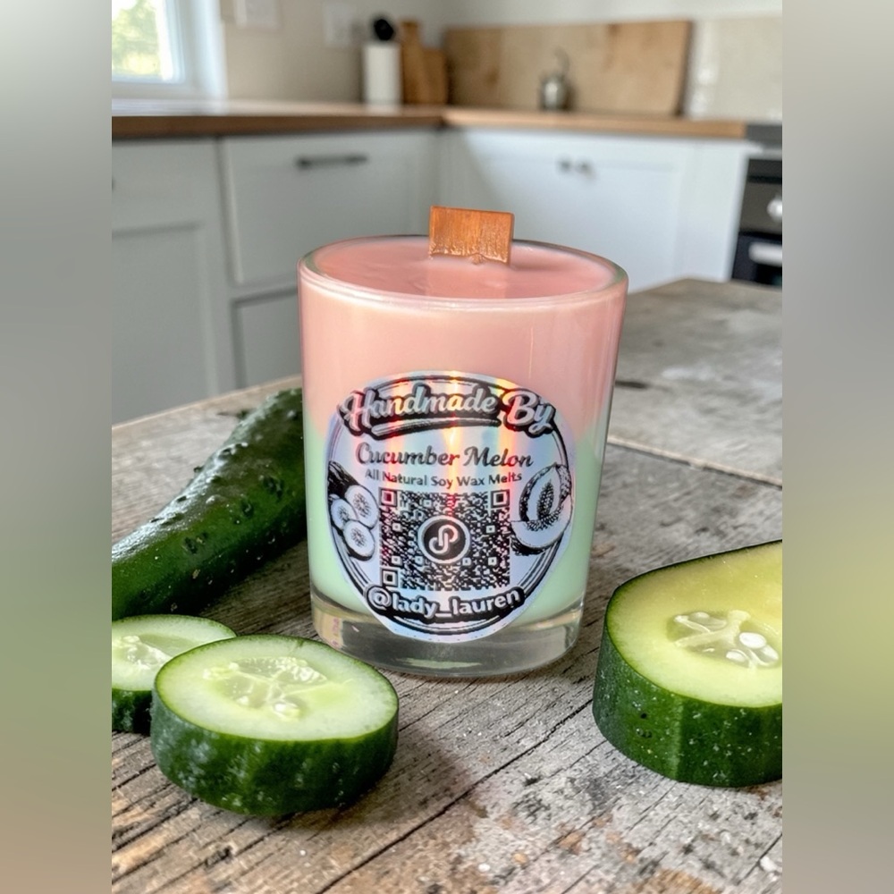 Handmade Cucumber Melon Soy Candle | Clean Fresh Scent | Wooden Wick